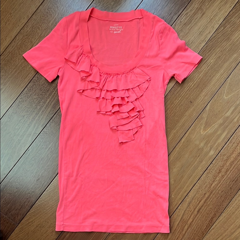 NWOT Vintage J Crew Neon Ruffle Scoopneck Tee Shirt